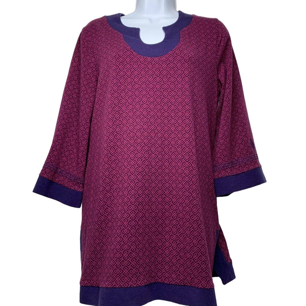 Soft Surroundings Tunic Top Womens Large Purples 3/4 Sleeve Knit Cover up